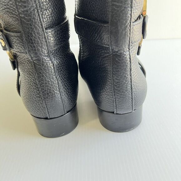 Tory Burch Black Leather Amanda Tall Riding Boots Size 6.5 Big Logo - Picture 10 of 16